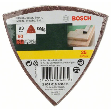 Bosch Accessories 2607019488 Deltaschleifpapier Mit Klett, Gelocht Körnung 60 Eckmaß 93 Mm 25 St. 4 Bosch Accessories 2607019488 Deltaschleifpapier Mit Klett, Gelocht Körnung 60 Eckmaß 93 Mm 25 St. – Bild 2